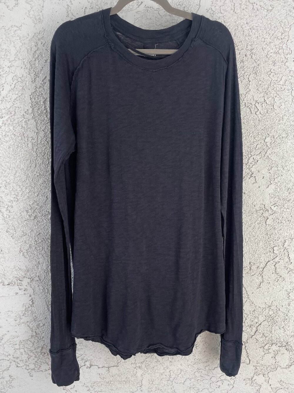 Free People We The Free Arden Thermal Long Sleeve Top S Black Slouchy Oversized
